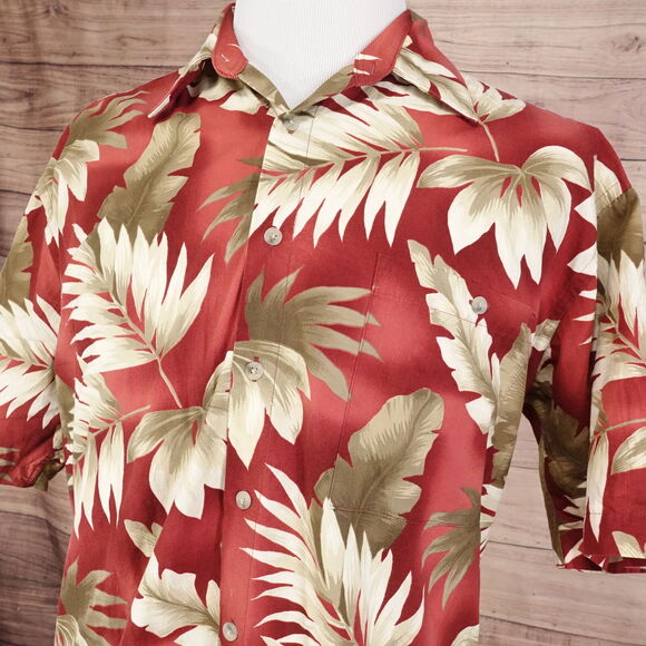 PIERRE CARDIN SHORT SLEEVE RED FLORAL COTTON BUTTON UP HAWAIIAN SHIRTS MENS SZ L - Picture 2 of 6